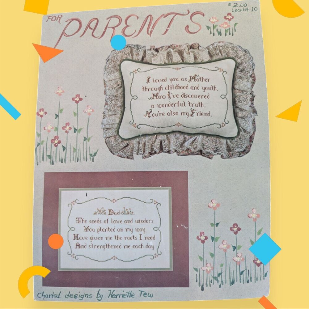 For Parents Cross Stitch Patterns Harriet Tew Leaflet 10 Mother Father 1980